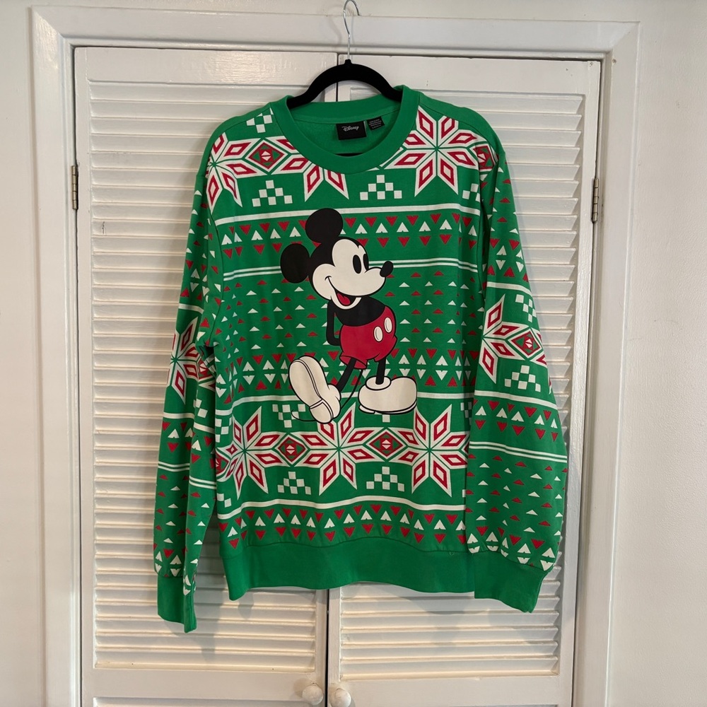 Disney Green Mickey Mouse Men's Holiday Crewneck Sweater